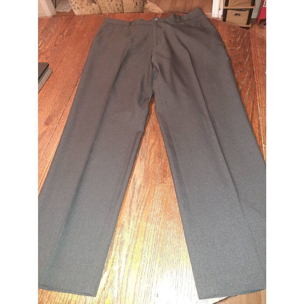 36x32 Perry Ellis Dark Grey Flat Front Pleated Leg Dress Pants Trousers